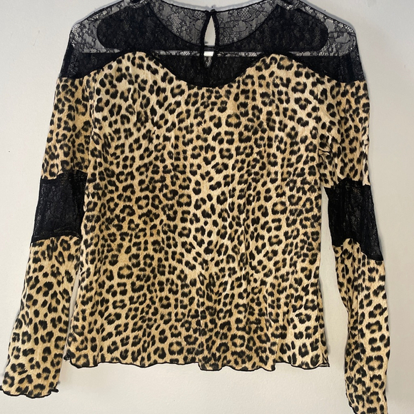 Zara Basic Leopard Print and Black Lace Top S - Picture 3 of 3